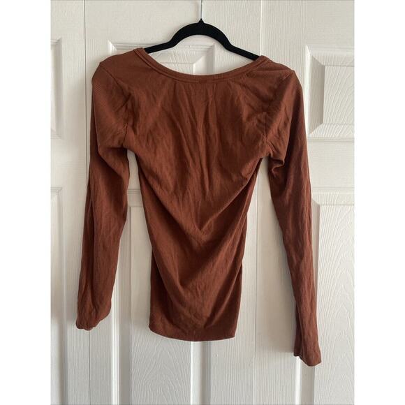 Bobi Los Angelas Copper Rust Brown Ribbed Long Sleeve XS Henley Top Festival‎ - Picture 5 of 6